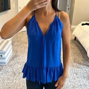 Amanda Uprichard Royal Blue Silk Ruffle Tank